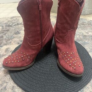 Studded Wine Ankle Boots